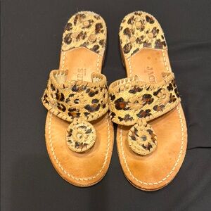 Jack Rogers Haircalf Leopard Flat Sandals with Medallion Embellishments